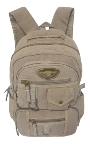 Mochila Escolar em Lona Reforçada, Moderna, Unissexo, para Notebook (Bege)