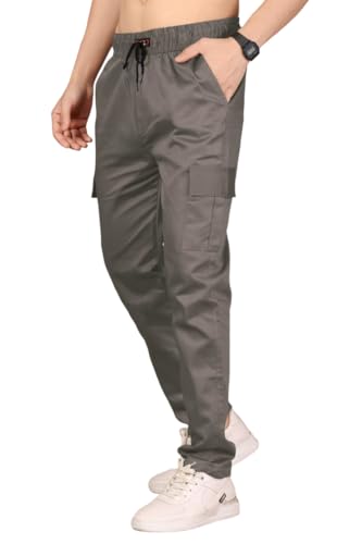 Image of Men's Solid Cargo Jogger Pants with Elastic Waistband & Side Utility Pockets