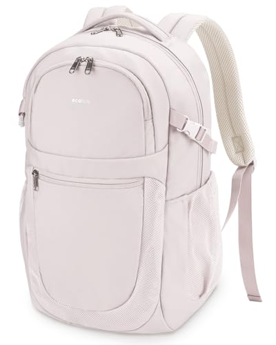 Image of ECOHUB Travel Backpack for Women, 17.3 inch Suspended Laptop Backpack, Fashion Slim Water-Resistant 28L Personal Item Bag with 12 Pockets for Causal, Work, Beige
