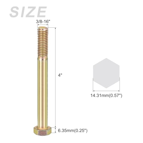 Image of METALLIXITY Hex Bolts (3 /8-16x4) 5Pcs, Carbon Steel Zinc Plated Partial Threaded, Coarse Thread UNC Hex Head Screw Bolt - for Furniture Repair, Yellow