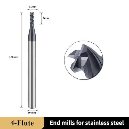 Image of Carbide Unequal Helix End Mills for Stainless Steel-4 Flute TiALSiN Coated.1 Pcs 1x50mm