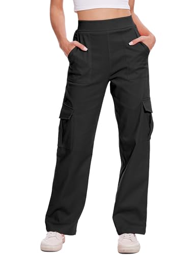 C.O.Z.Y Cargo Pants for Women High Waisted Stretchy Pull On Pants with Pockets Black M