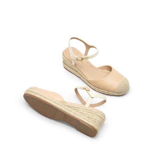 DREAM PAIRS Women's Wedge Sandals, Closed Toe Espadrilles Platform Wedge Heels with Adjustable Ankle Straps and Comfortable Cushion Insoles,Size 11,Nude,DWUMWS2518