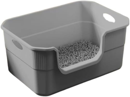 猫砂盆 超大号 外への飛散防止 猫トイレ 子猫・大型猫用放式 猫砂容器 (グレー)