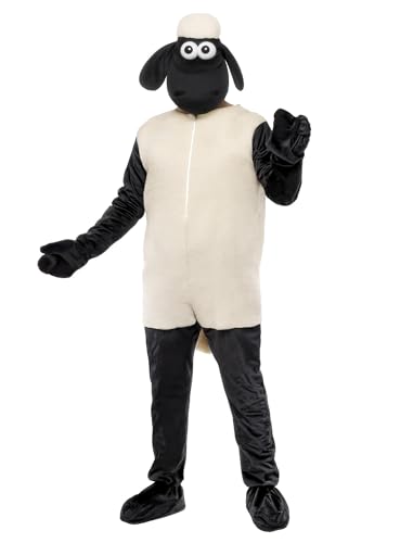 Maskworld Original Shaun das Schaf Kostüm für Erwachsene Größe: M-L Flauschiger Plüsch-Overall & gepolstertes Kopfteil Kult-Tierkostüm für Karneval Fasching & JGA