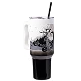 Silver Buffalo Disney Nightmare Before Christmas by Tim Burton Jack Skellington Hill and Moon Stainless Steel Tumbler with Handle and Straw, Fits in Standard Cup Holder, 40 Ounces