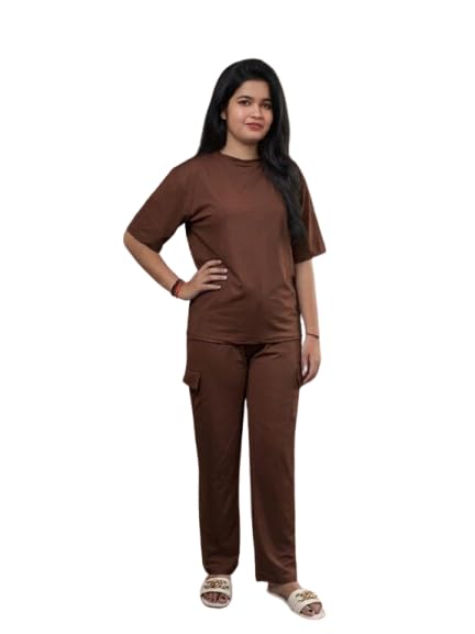 Women's Western Solid Plain Co-ord Set|Casual Half Sleeve T-Shirt and Cargo Pant|Stylish Ladies Cord Set|Latest Track Suit Round Neck|Strechable|True To L-XL-image-13