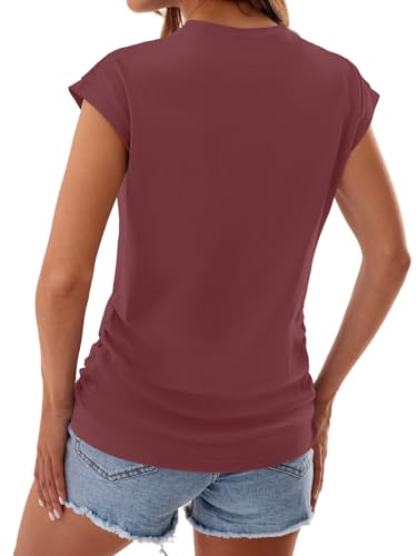 GKBK Womens Summer Tops Ruched Cap Short Sleeve Tshirts Business Fashion Trendy Clothes Outfits Coral M — view 6