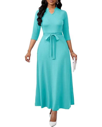 Image of BubFee Maxi Dresses for Women Semi Formal Long Dress 3 /4 Sleeve Casual A-line Church Dresses with Pockets