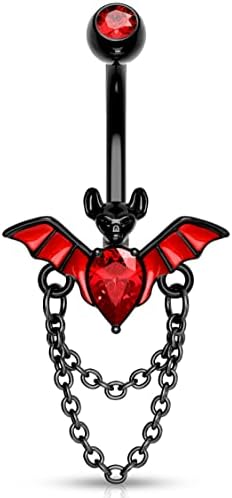 Melighting Bat Belly Button Rings 14G Halloween Belly Rings Stainless Steel 316L Clear Red CZ Black Belly Piercing Jewelry for Women Girls