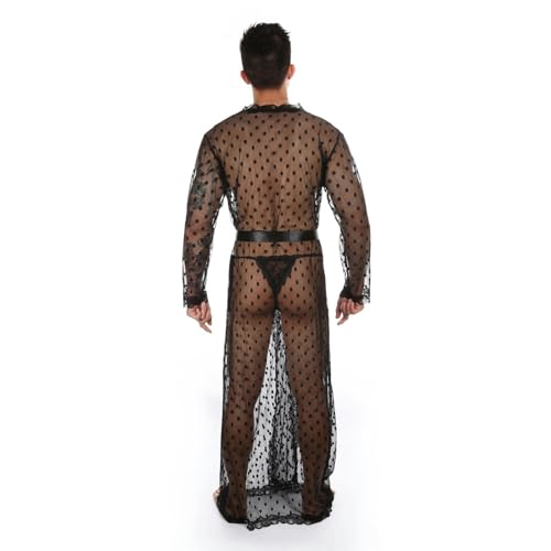 Kimono de lunares para hombre albornoz de encaje blanco largo con abertura 6