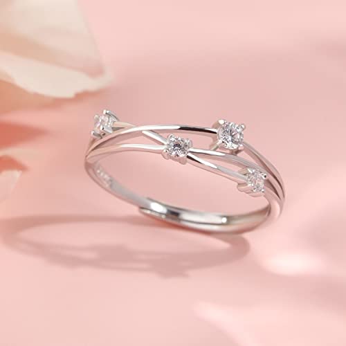 925 Sterling Silver Rings For Women Dainty Simple Stackable Ring Handmade Cubic Zirconia Wedding Bands Gifts For Girlfriend Her Size Adjustable #TOP2