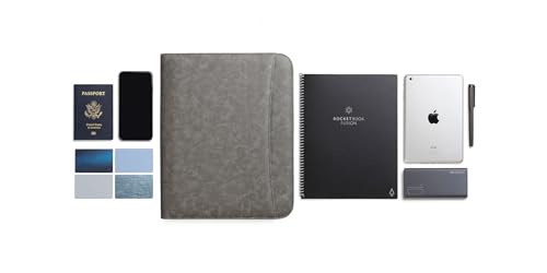 Forevermore Portfolios Padfolio Binder - Professional Faux Leather Travel Organizer Pouch for Tablet, Documents, Presentation Folders, Zipper Closure, Notepad - Gray