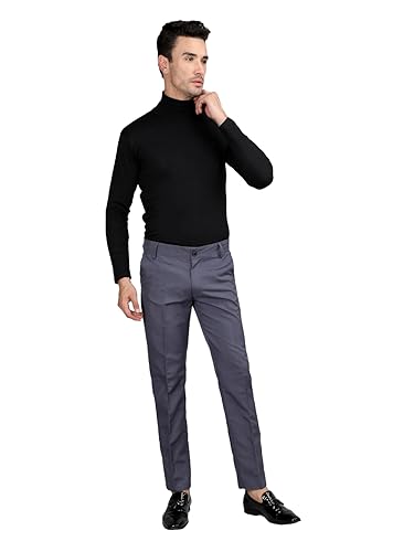 Image of CHKOKKO Men Mid Rise Slim Fit Solid Regular Trouser