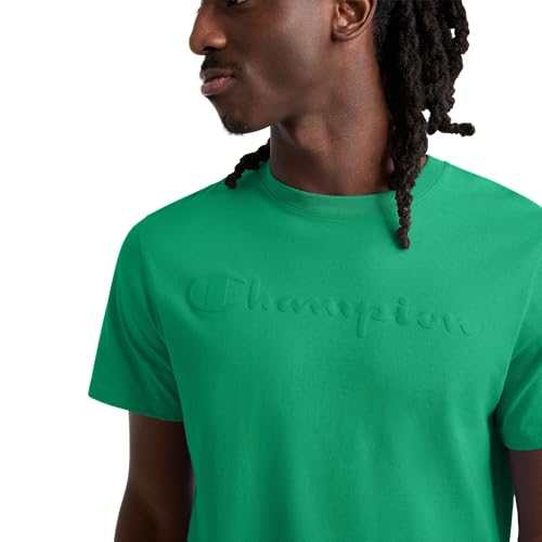 Image of Champion Men's Graphic Short Sleeve T-Shirt, Standard Fit, Tonal Script Logo, Midweight 100% Cotton