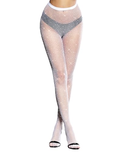 Image of VINICUNCA Fishnet Stockings for Women Sparkly Rhinestone Fishnet Tights Glitter Fish Nets