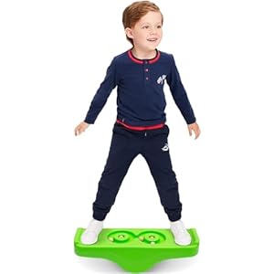 Kids Rocking Seesaw Balance Board Wobble Board with 5 Wooden Balls Sensory Training Rocking Board Balance Training Equipment Children Indoor Outdoor Activity Toy (Green)