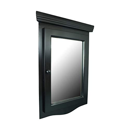 Renovators Supply Manufacturing Black Medicine Cabinets 27 1/8 In. X 20 1/8 In. Wooden Corner Bathroom Wall Medicine Cabinet With Recessed Mirror And Mounting Hardware #TOP2