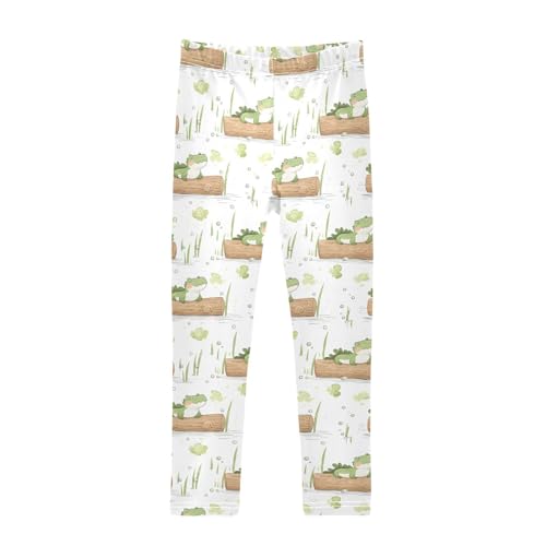 Cute Crocodile Wood Girls Leggings Soft Stretch Workout Yoga Dance Pants for Kids Casual Tights