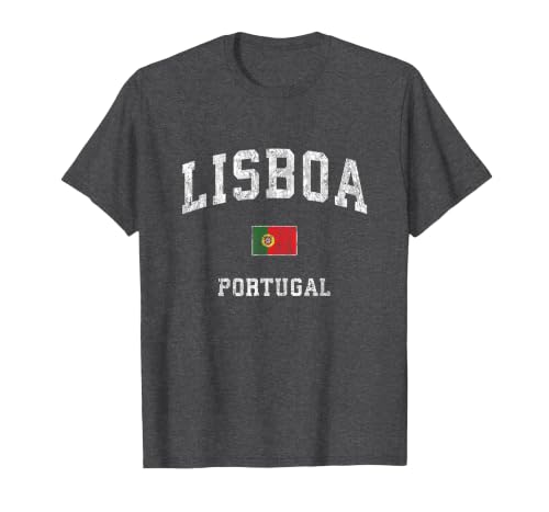 Lisbon Portugal Vintage Athletic Sports Design T-Shirt, Men, Dark Heather Grey, Medium
