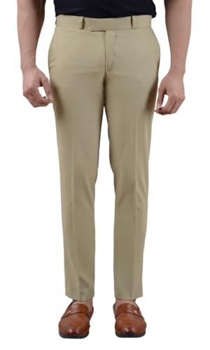 Image of VILLAIN Solid Mid-Rise Stretchable Men's Formal Trousers