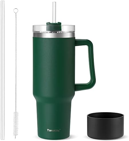 40 oz Tumbler with Handle | Stainless Steel Insulated Tumblers with Lids and Straw | Insulated Travel Mug Iced Coffee Cup | Keeps Cold for 34 Hours | Dishwasher Safe, BPA Free | Sage Green