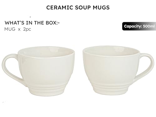 Image of Bodhi House Large Ceramic Coffee Mug | Microwave & Dishwasher Safe | Bone-Ash Free Cappuccino Mug | Multi-Purpose Food Grade Latte Coffee Mug Ideal for Daily Use & Gifting (Pack of 2, 500ml | White)