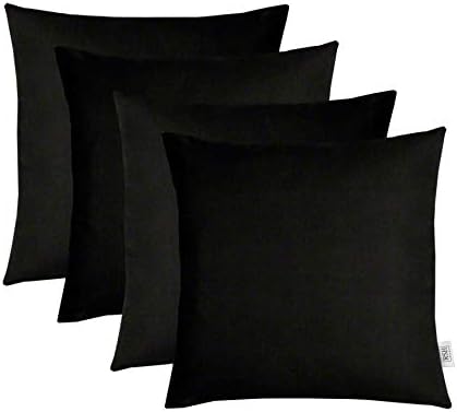 RSH DECOR Set of 4 Indoor / Outdoor Square Throw Pillows Made of Sunbrella Canvas Black Fabric (24" x 24")