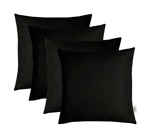Rsh Decor Set Of 4 Indoor / Outdoor Square Throw Pillows Made Of Sunbrella Canvas Black Fabric (24" X 24") #TOP2