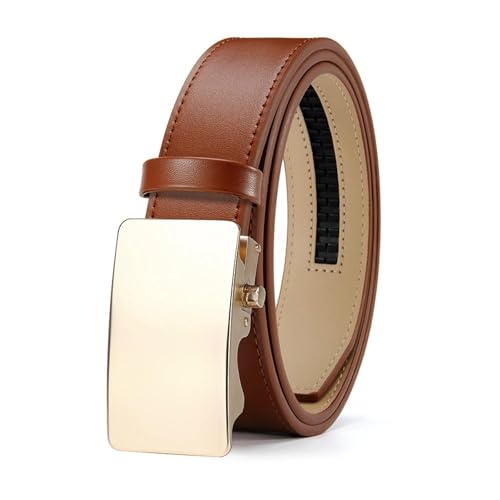 Men's Premium Leather Smooth Ratchet Business Belt Men's Dress and Casual Daily Adjustable Buckle