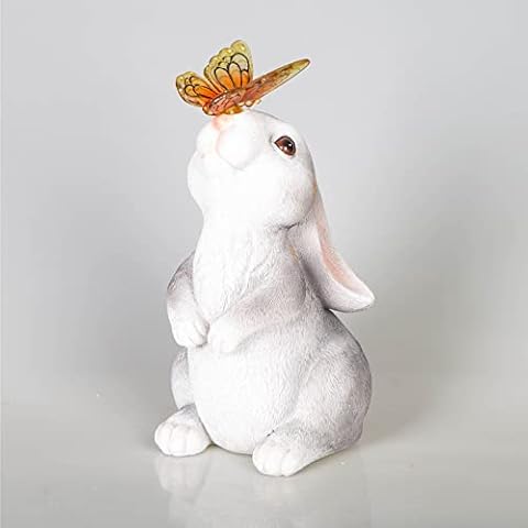 Loofu Solar Garden Rabbit Statue Outdoor Ornament, Butterfly on Rabbit- for Home Lawn Decor Garden Animal Figurine for Patio,Balcony,Yard,Lawn, Innovative Gift, 26cm*15cm*16cm Cover