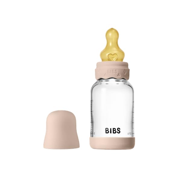 Image of BIBS Boheme Glass Baby Bottle, 120 ml, 1-Pack, Natural Rubber Nipple, Blush