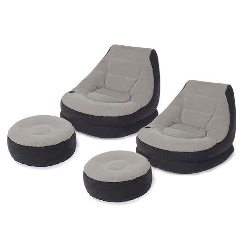 Intex Inflatable Ultra Lounge Chair With Cup Holder And Ottoman Set (2 Pack)