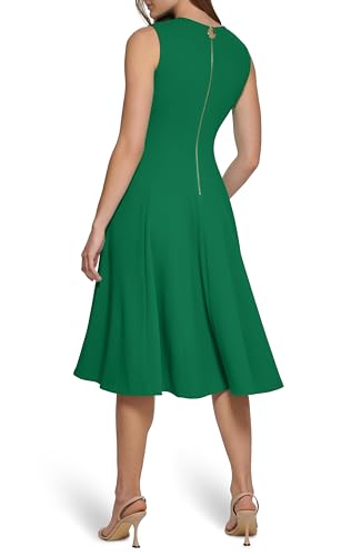 Image of Calvin Klein Womens Sleeveless V-Neck Crepe Knee Length Fit & Flare Dress