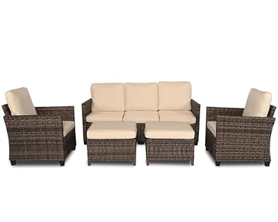 BPTD Patio Conversation Set Balcony Furniture PE Outdoor Patio Furniture Sets Wicker Sofa with Cushions and Coffee Table for Porch, Lawn (Mix/Beige)