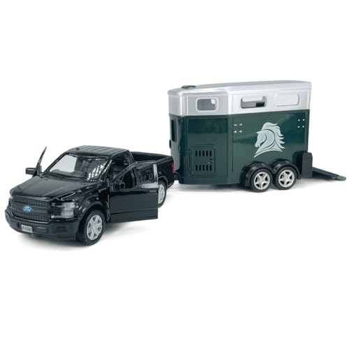 F-150 Pickup Truck Trailer Towing Horse Transporter Farm Trailers, Doors Open, 1/36 Scale Model Car Diecast Metal Toy Cars, 3 4 5 6 7 Year Old Kids Boys Gifts, Cake Topper Home Office Décor Collection - Thumbnail 4
