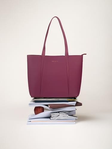 Image of Camille Tote Bag for Women with 3 Compartments & 14 inch Laptop Space, Minimalist Structured Shoulder Handbag with Magnetic Snap & Zipper Closure |