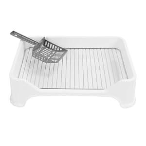 Asixxsix Indoor Dog Potty Tray, Washable Removable Dog Training Toilet Plastic Potty Tray with Shovel and Stainless Steel Net Frame Nonslip Portable Puppy Pee Pad Holder for Small Pets