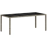 Outdoor Dining Table with Glass Top, 74.8x35.4x29.5 Inch Poly Rattan Patio Table for Garden Backyard