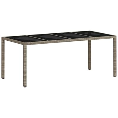 Outdoor Dining Table with Glass Top, 74.8x35.4x29.5 Inch Poly Rattan Patio Table for Garden Backyard