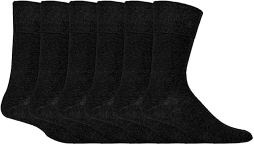 COSHAL® Chaussettes larges en nid d'abeille pour femmes diabétiques,Poignets doux,Cheville non élastique,Prise en main sans couture,Bout sans couture pour pieds enflés, Noir (6 paires), taille unique