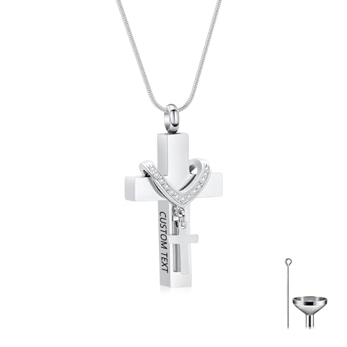 Urn Necklace For Ashes, Cross Cremation Necklace, Custom Personalized Name Ash Necklace For Human Ashes, Keepsake Pendant Memorial Jewelry Gift For Women & Men