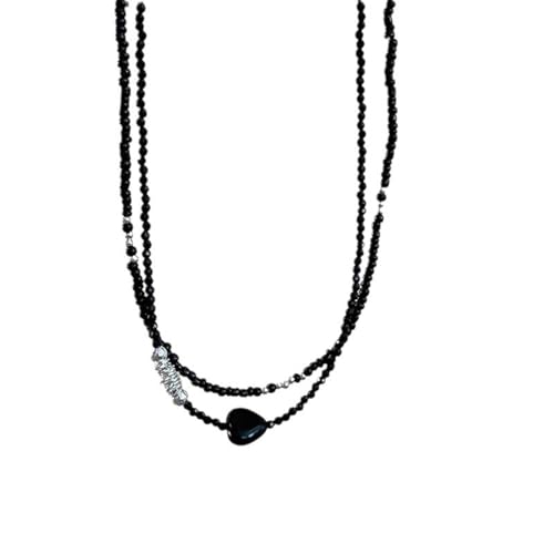 Collier cœur noir double couche anti-emmêlement pour sublimer la clavicule