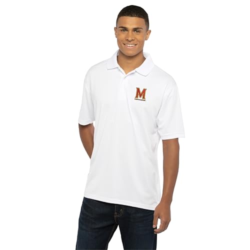 Vantage Apparel Men's Collegiate Premium Moisture Wicking White Icon Polo, Maryland Terrapins, White, XX-Large