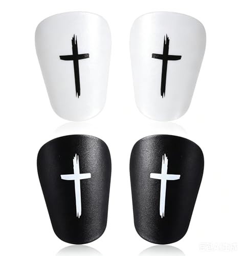 4 Stück Mini Schienbeinschoner Fussball Kleine Schienbeinschoner Fußball Herren Klein Mini Shin Pads mit Kreuz Schutz Mini Shinpads für Training Wettkampf(6 x 9 7cm Weiß Schwarz)
