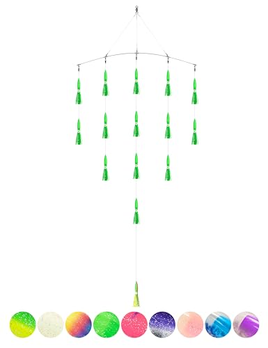 BLUEWING 36 Upgraded Fishing Spreader Bar Formation with 9 Floating Squids and 316 Stainless Steel Rod Offshore Spreader Bar for Wahoo Tuna Marlin Mahi Mahi Green