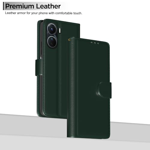 Image of Pikkme Flip Cover for Vivo Y16 Leather Finish | Inside TPU with Card Pockets | Wallet Stand and Shock Proof | Complete Protection Flip Case (Green)
