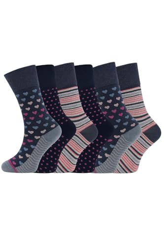 ARG 6 Pairs Women’s Non-Elastic Diabetic Socks Soft Cotton, Easy Grip Loose Top, Odema & Swollen Feet Friendly For Wide Feet UK 4-8 (Option 2, One size)