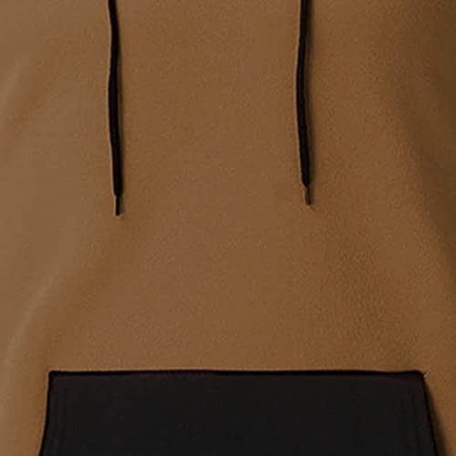 Men's Patchwork Pullover Fleece Hoodie Color Block Hooded Sweatshirt Long Sleeve Casual Drawstring Tops with Pockets4