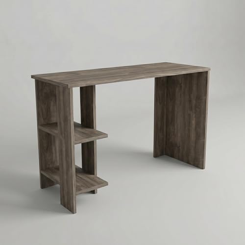 Image of Breeze Minimalist Study Table with 2-Tier Side Shelves, Modern White Computer Desk for Home Office & Students, 100x50x77cm (Dark Oak)